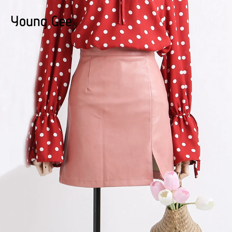Молодой гы 2018 осень-зима версия Высокая Талия ПУ кожаные юбки женские элегантные