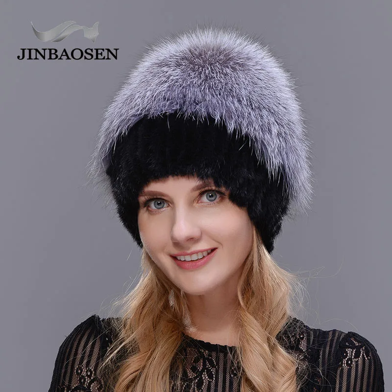Женская шапка из меха лисы JINBAOSEN зимняя натурального норки для путешествий и