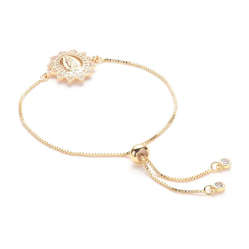 Micro Pave кубического циркония девственница Мария мать золотая цепочка регулируемый браслет Pulsera MBR180155
