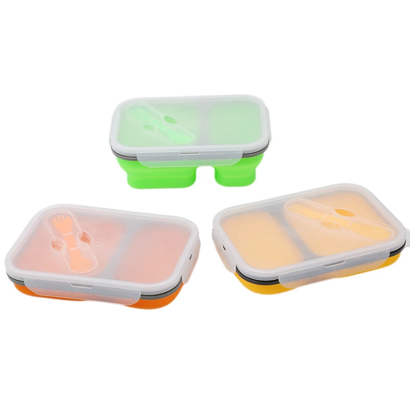 2 ячейки Силиконовый складной переносной Bento Box 900 мл микроволновая миска для духовки складной контейнер для еды ланч набор посуды