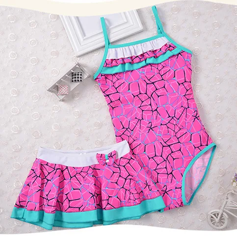 

Kid Beachwear+Skirt 2020 New Swimwear Cute Baby Girls Print Patchwork Swimwear One Piece Bikini Bathing Suit Biquini Infantil