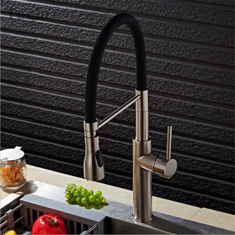 

Free Shipping Brass kitchen faucets hot and cold water tap white/chrome/nickel sink faucet taps mixer with pull down shower head