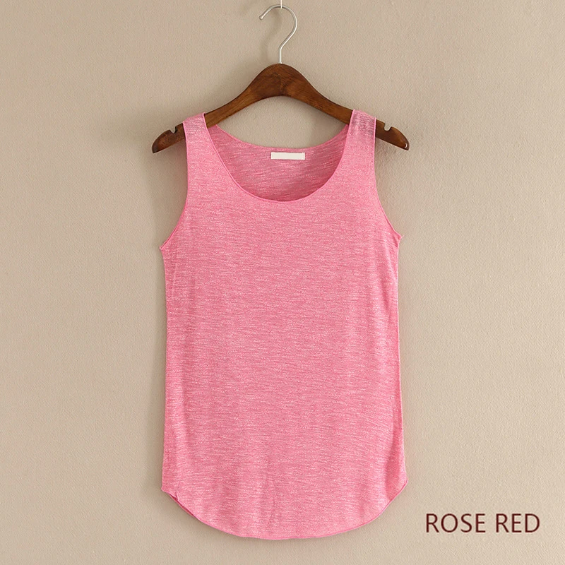 Rose Red Летние свободные топы для фитнеса, женские повседневные Стрейчевые облегающие футболки с круглым вырезом, модные рубашки на бретелях, майка без рукавов, камзол, блузы - Цвет: Rose Red