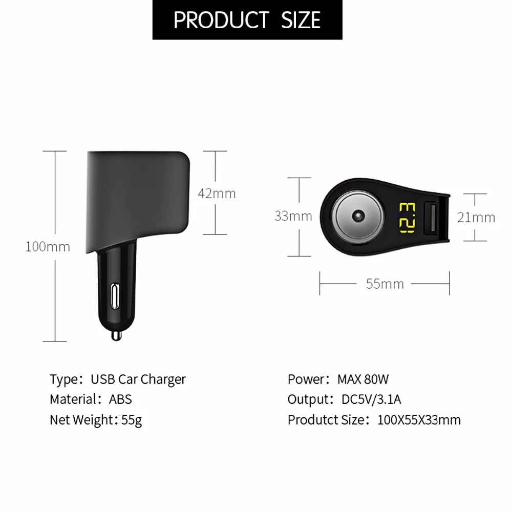 Адаптер питания Onever 3 1 А USB розетка прикуривателя поддержка быстрой смарт