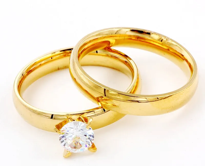 Wholesale Bulk Couple rings Women's 12Sets Gold CZ Stone Husband Birthday Xams Gift Men's Fashion Valentine's Wedding ring |