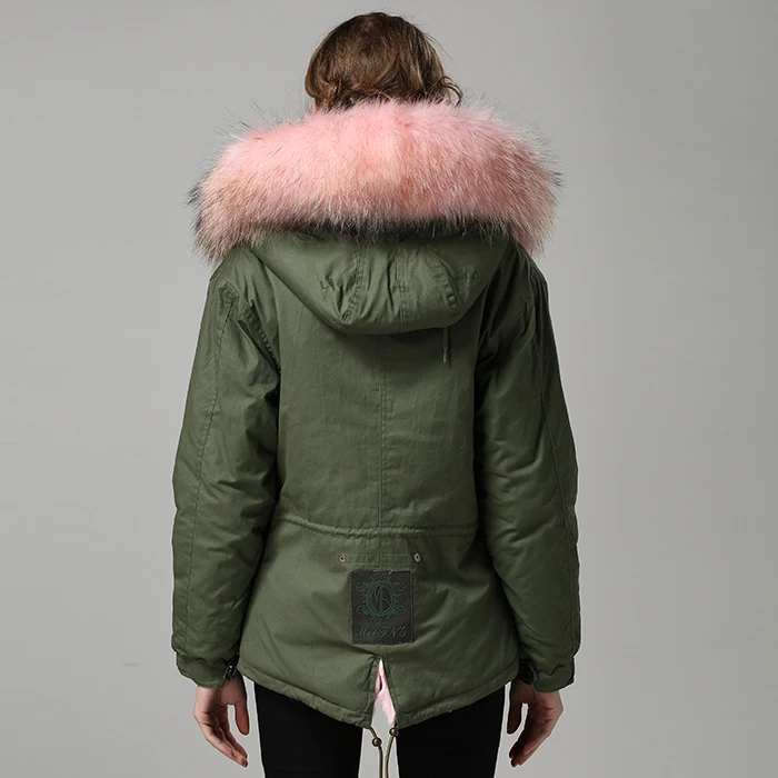 Модная розовая теплая зимняя парка с большим воротником из натурального меха