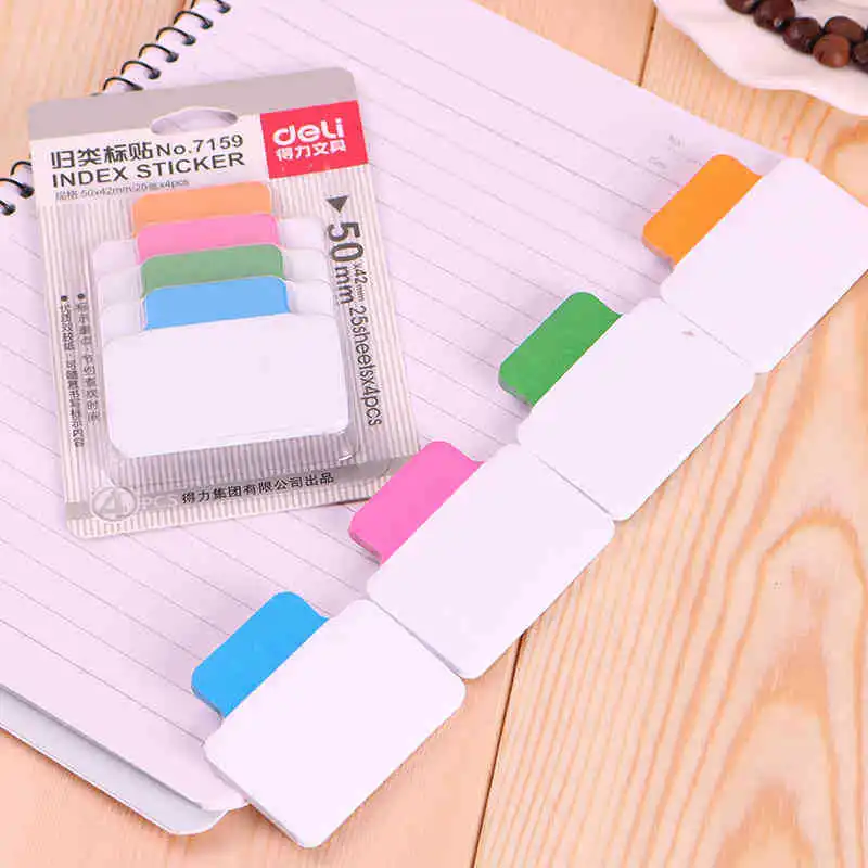 4 Colors 25 Sheets Write-On Removable Index Tab Sticker Book In Notebook School Stationery Office Supplies | Канцтовары для офиса