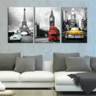 Настенная картина для гостиной из 3 предметов, постер с изображением Парижа, башни, Нью-Йорка, автомобиля, пейзажа, принты с Биг-Бен, домашний декор