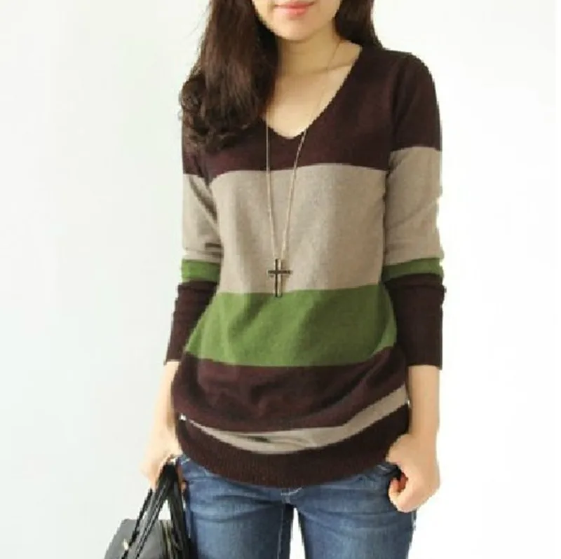 Бесплатная доставка новый европейский женский свитер в полоску длинный кашемир