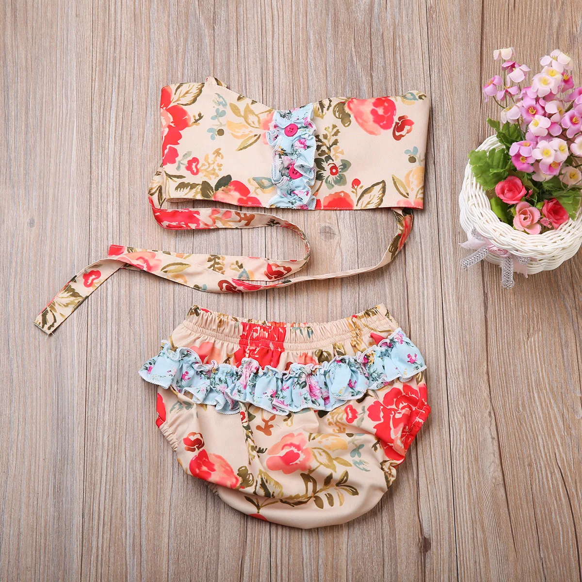 Купальник из двух частей с цветочным принтом для маленьких девочек | Спорт и