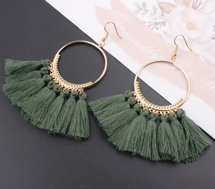 BOHO Этнические богемные Висячие болтающиеся длинные веревки бахрома хлопок