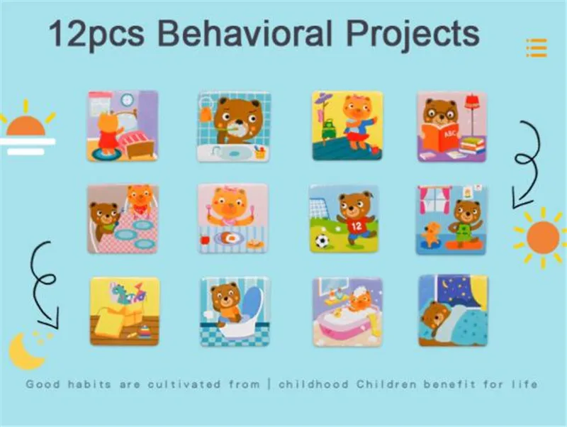 Baby Good Habit Board Responsibility Chart Self-discipline Table Drawing Wooden Toy Educational Toys For Kids | Игрушки и хобби