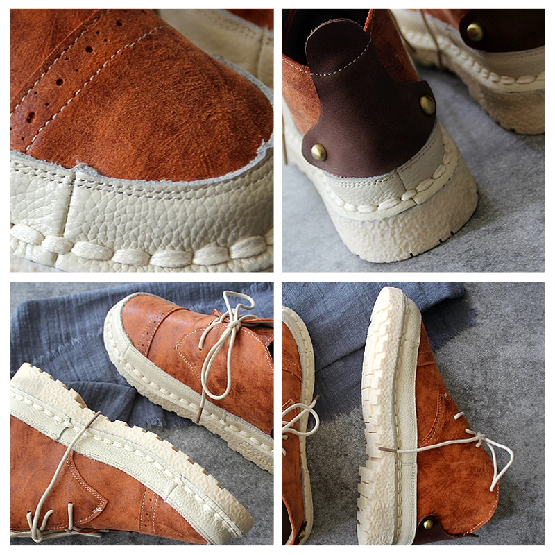 Careaymade-Short boots,women's shoes and ankle boots, antique leather flat shoes, handmade original autumn winter boots