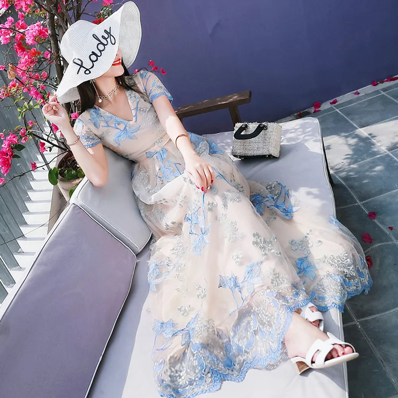 Jrmissli платья 2017 шорты рукава сетки вышивка длинные dress чешские пляж праздник maxi