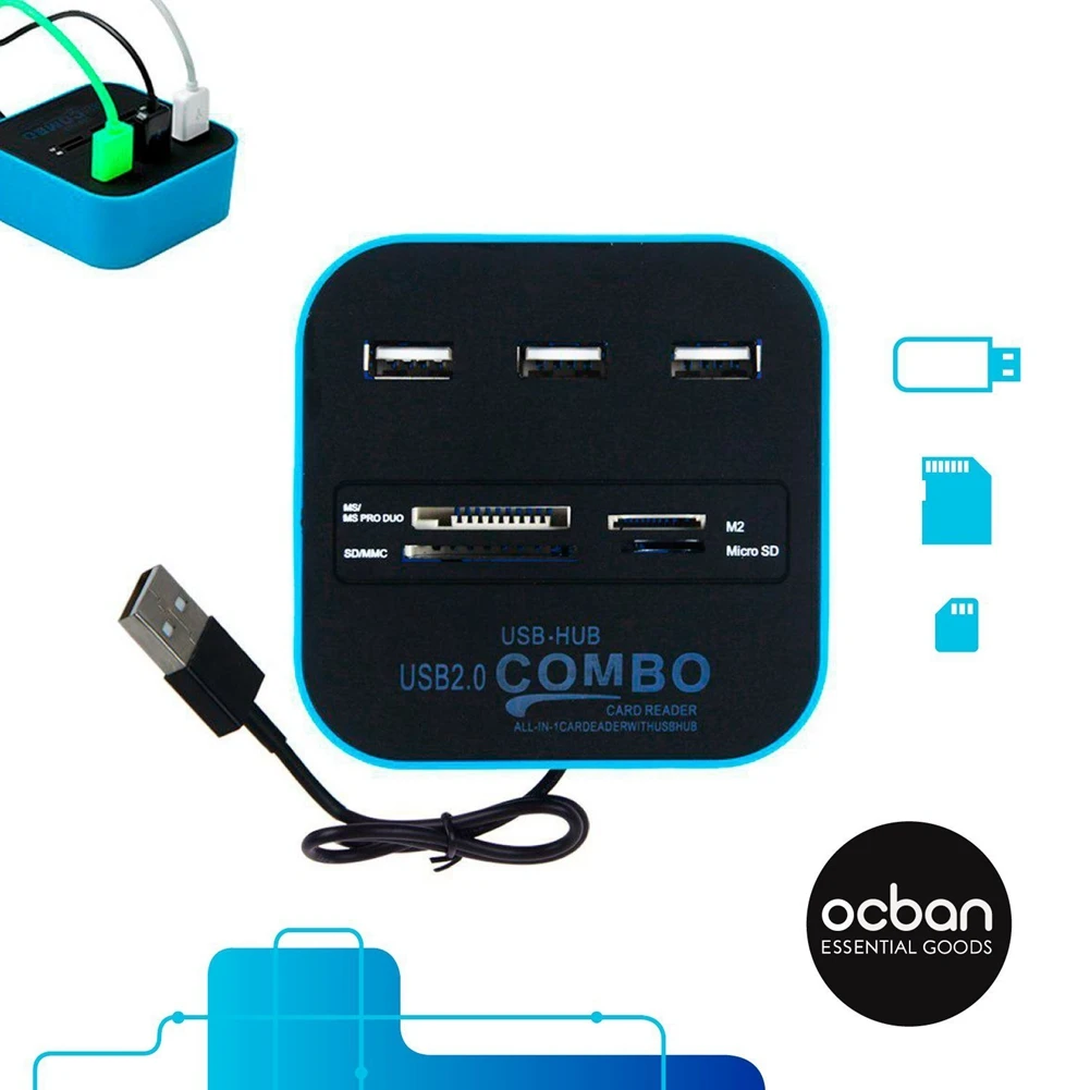ABGN Горячая комбо многофункциональный USB2.0 кард ридер с хаб сплиттер SD