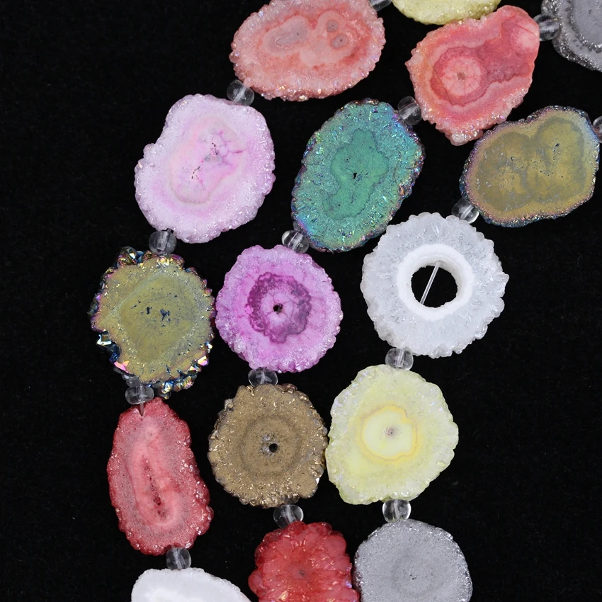 Прибл. 9 шт/нитка граненый Красочный натуральный подсолнух цветок Друза Агат срез