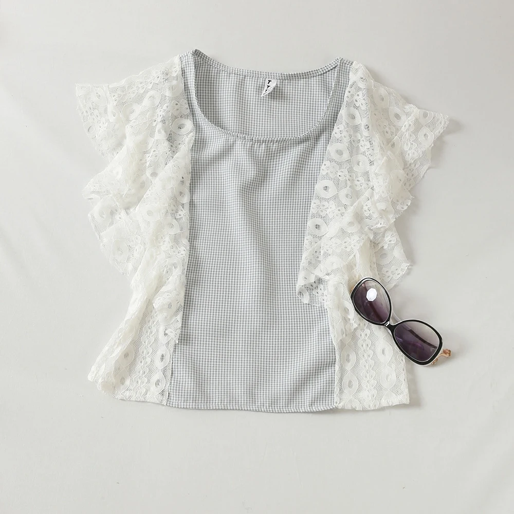 Женская Кружевная футболка Alphalmoda с коротким рукавом пуловеры в стиле преппи