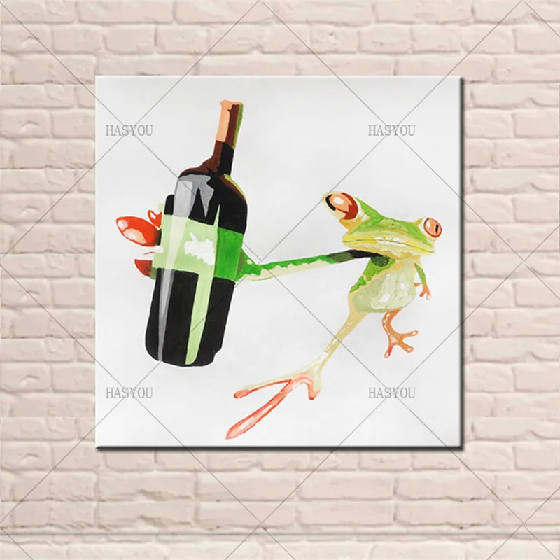 Newest Good Quality Handmade Modern Animal Oil Painting On Canvas Funny Frog With Wine Picture For Home Decor | Дом и сад