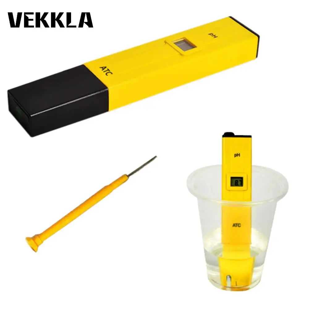 

Portable Yellow Plastic Pocket Size Pen Type PH Meter Mini Water Quality Digital Tester Aquarium Pool Beverage 0.1PH Resolution