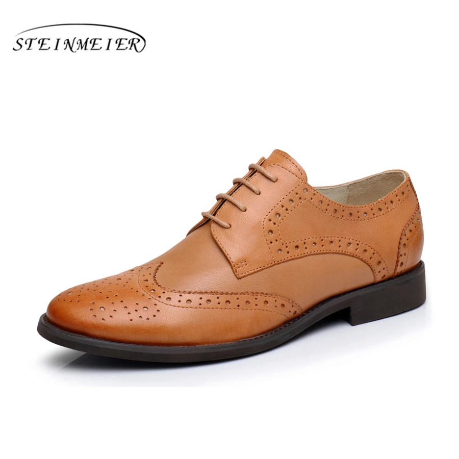 Women Genuine leather vintage yinzo lady wingtip brogues flats shoes handmade oxford for women black brown grey 2020 | Обувь