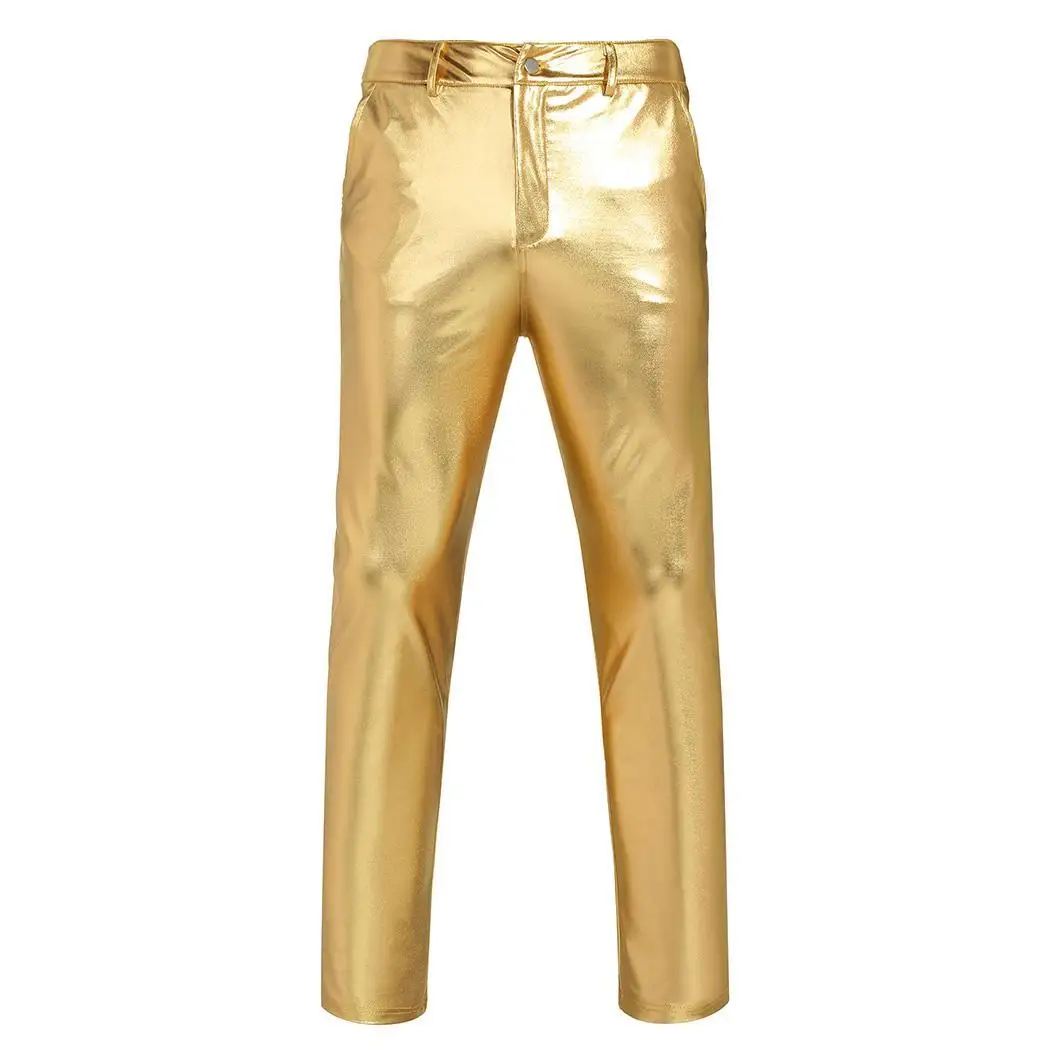 gold COOFANDY мужские модные Металлические Блестящие карманы полная длина средняя талия повседневные, вечерние, праздничные длинные брюки - Цвет: gold
