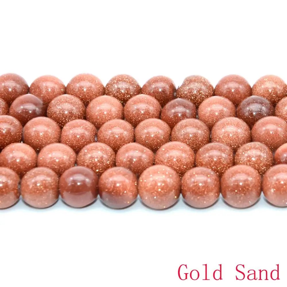 Gold Sand Натуральные круглые бусины, черные, сумасшедшие Агаты, лабрадорит, бирюза, содалит, камни, бусины для изготовления ювелирных изделий - Цвет: Gold Sand