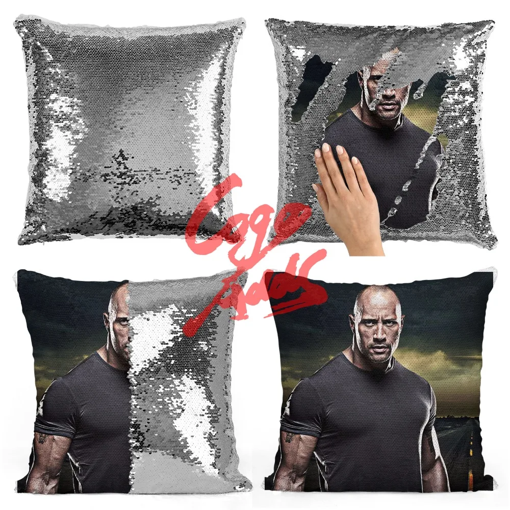 

Dwayne Johnson wedding birthday party photo sequin cushion cover custom image reversible sequin mermaid pillowcase