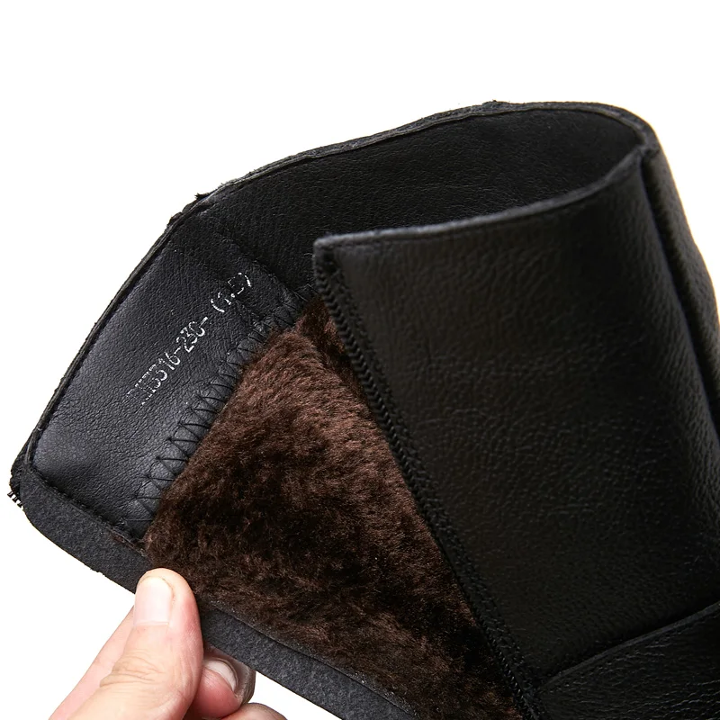 

CEYANEAO 2019Waterproof Genuine Leather Women Snow Boots Mid Calf Thick Heel Women Winter Plush Warm Boots Shoes Big Size E1308