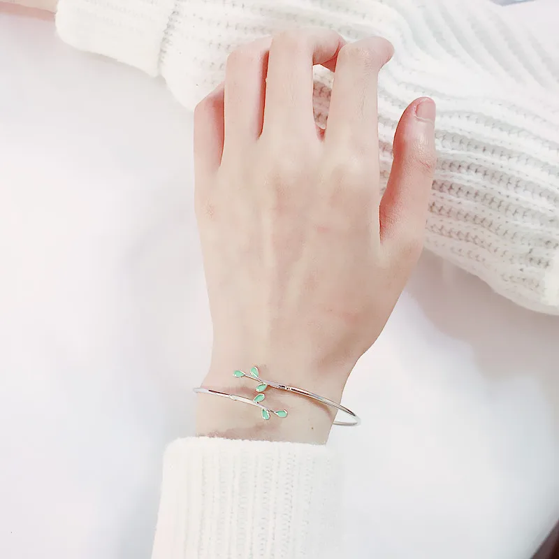 2019 простой модный серебряный браслет с листьями дерева женский подвесками и