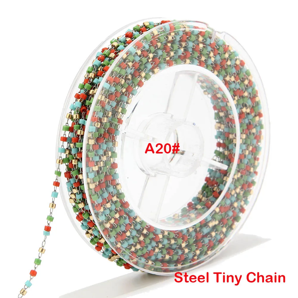 A20 Steel Chain 8 метров бисер Miyuki цепочка со стеклянными бусинами 1,8 мм из нержавеющей стали со спутниковыми бусинами Крошечная цепочка для ожерелья ножной браслет - Цвет: A20 Steel Chain