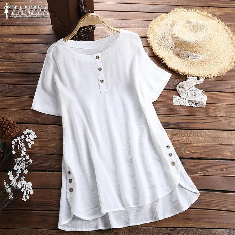 White Short Sleeve Винтажный Топ-туника, Женская Клетчатая блуза, женская рубашка на пуговицах с длинным рукавом, сорочка с асимметричным подолом, блуза, Повседневная блуза размера плюс 5XL - Цвет: White Short Sleeve