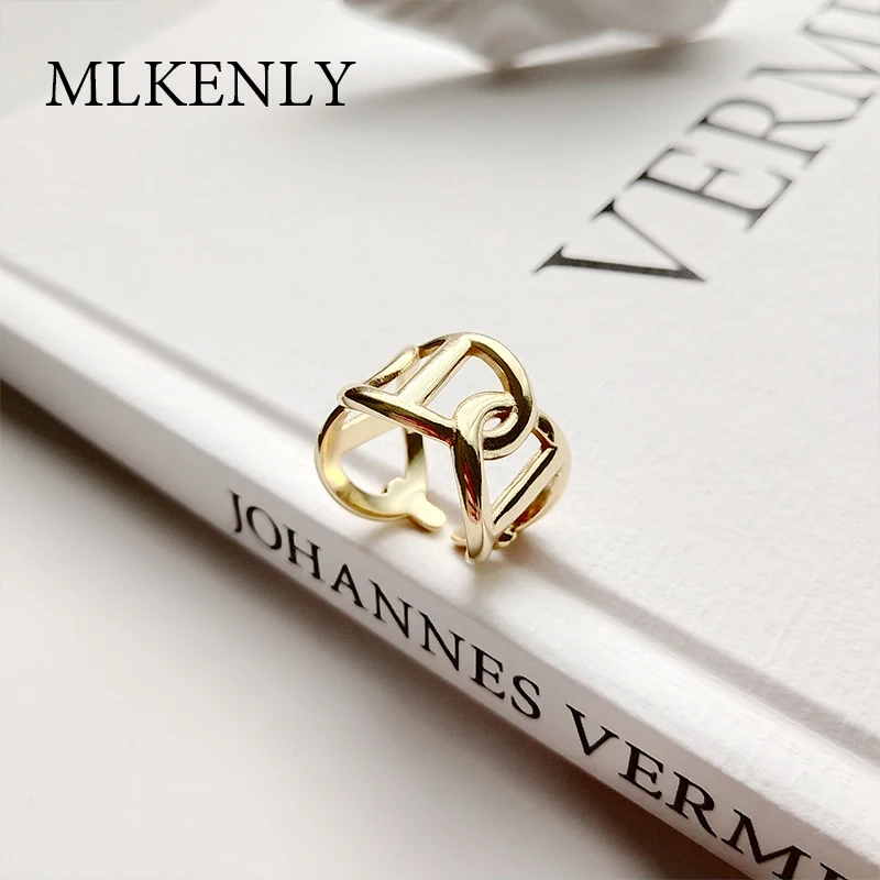 

Gold Color Chain Interlocking open ring Gold Cuban Link Round Cut Band Friendship Promise Ring