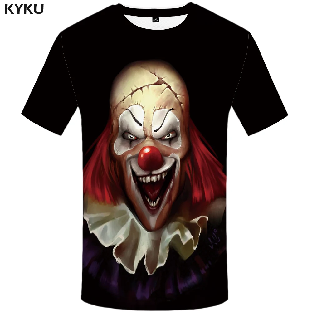 Футболка KYKU Clown Женская черная футболка большого размера с 3d принтом и ножом в