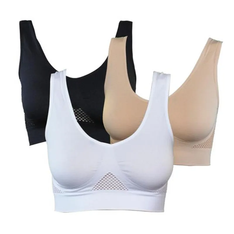 

S-6XL Wire Free Bras For Women Hollow Out Mesh Breathable Underwear Shockproof Sports Fitness Plus Size Bra