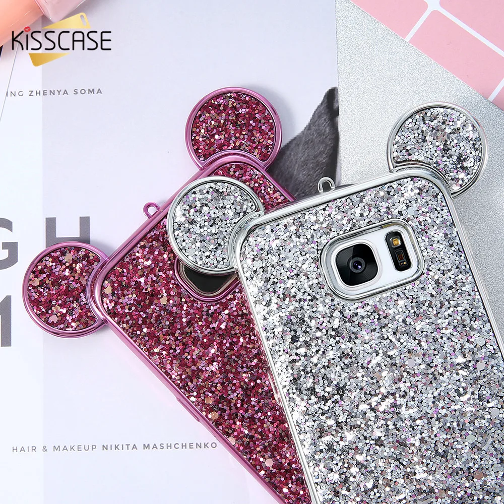 KISSCASE mickey ears Cases for Samsung Galaxy S8 Plus S7 Edge S6 with sequins TPU Covers |