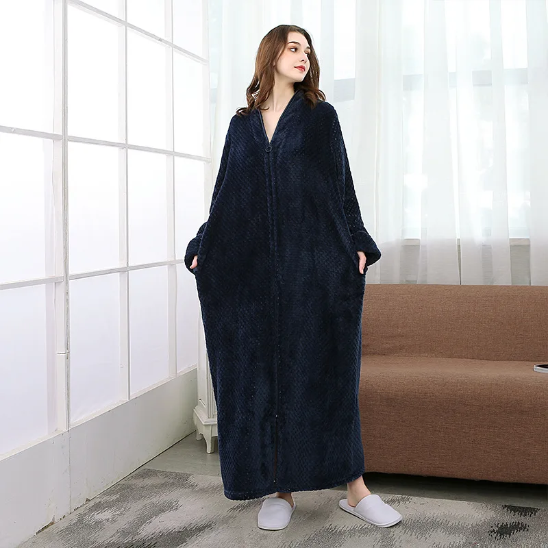 Men' Bathrobe Winter Thicken Flannel Pajama Onesie Peignoir Women Warm Robes Badjas Mannen Anckle Long Dressing Gown Pijama