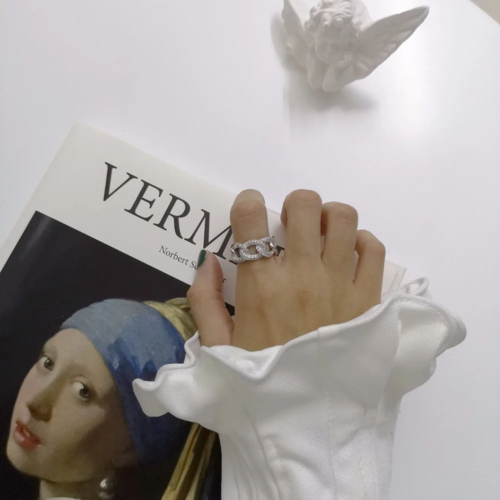 Женское кольцо с кристаллами Серебряное винтажное Открытое ручной работы В