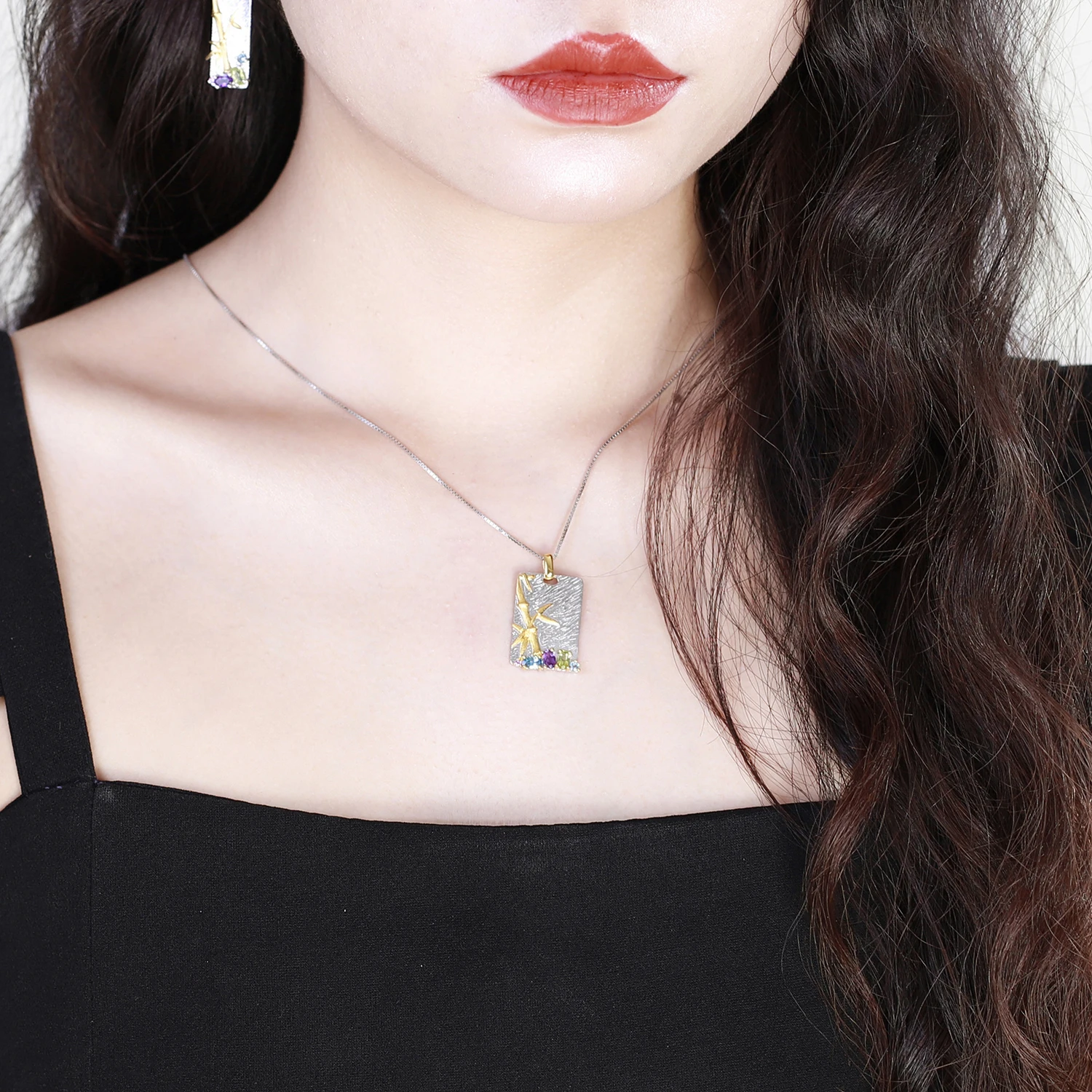 Женское ожерелье из серебра 925 пробы с натуральным топазом аметистом и