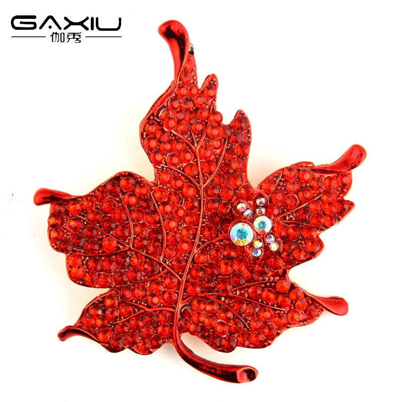 Zircon Red Maple Leaf Brooches For Women Gold Silver Alloy Female Brooch Pins Fashion Wedding Party Sweater Clothing Jewelry | Украшения и
