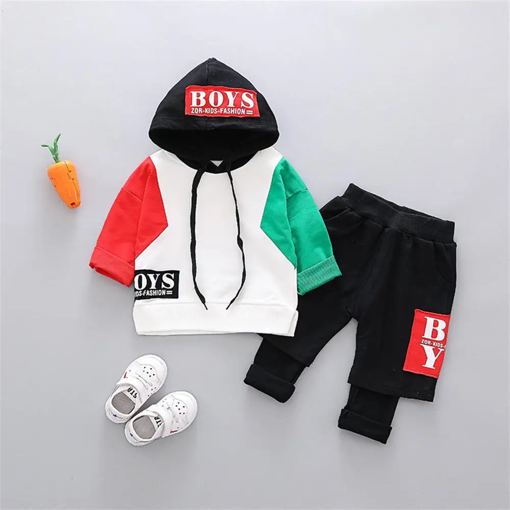 2018 New Boy Autumn Clothing 1-2-3-4 Years Old Baby Cotton Long-Sleeved Hooded Color Matching Coat Fake Two-Piece Sports Suits |