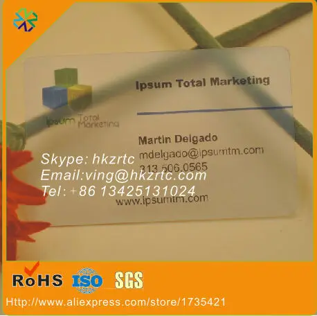 500pcs/lot hard plastic pvc transparent material one side printing frosted transparent card