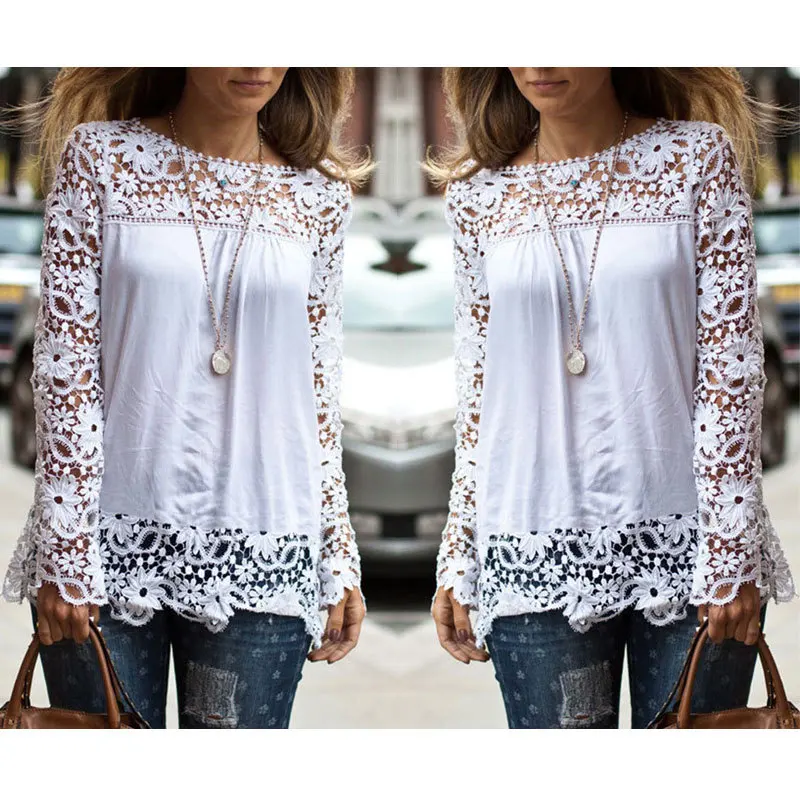 Блузка женская винтажная с длинным рукавом|chemise femme|lace blouseblouse fashion |