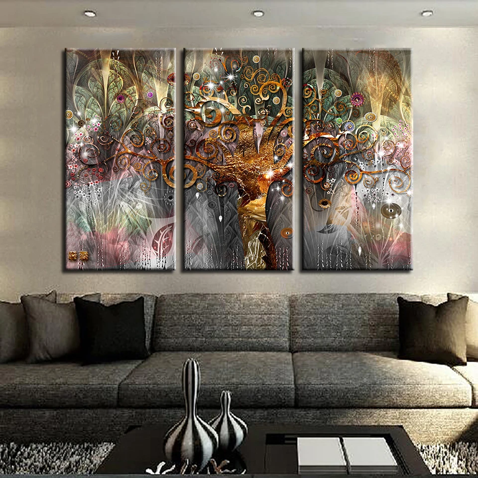 Печать на холсте плакат Спальня Wall Art рамка комплект из 3 предметов Густав Климт