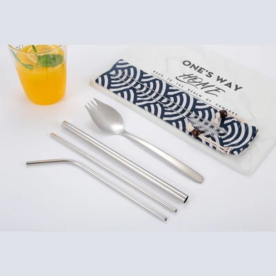 Blue bag-4pcs 3 шт. набор соломинок из нержавеющей стали с сумкой для переноски+ 2 шт. щетка для очистки+ 1 шт. ложка, аксессуары для бара многоразовые соломы - Цвет: Blue bag-4pcs
