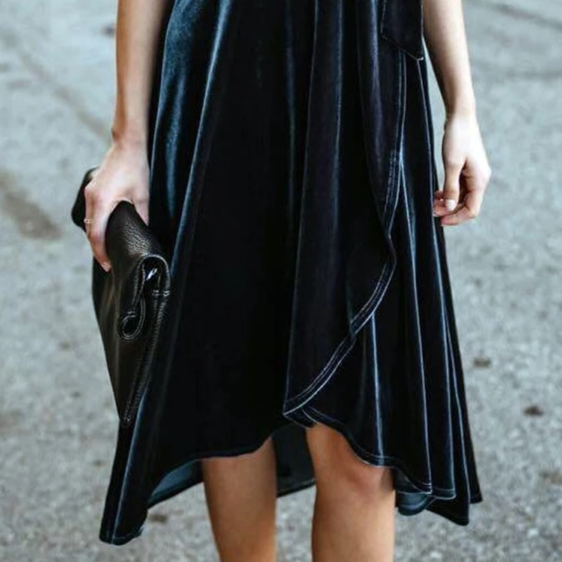 2018 Европа и Новинка Осенняя мода золото бархат платье средней длины с короткими