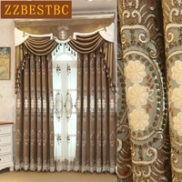 top european brown luxury villa embroidered blackout curtains for living room classic voile curtain for bedroom window treatment