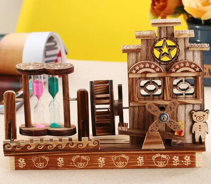Waterwheel классический вращающийся медведь танцор песочные часы музыкальная