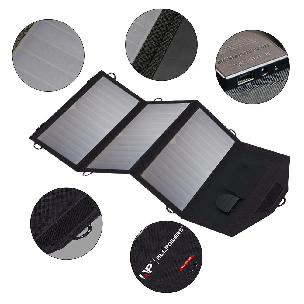 ALLPOWERS 18V 5V 21W Foldable Portable Solar Panel Charger Dual Output Wild For Phones Tablets Laptops 12V Battery | Электроника