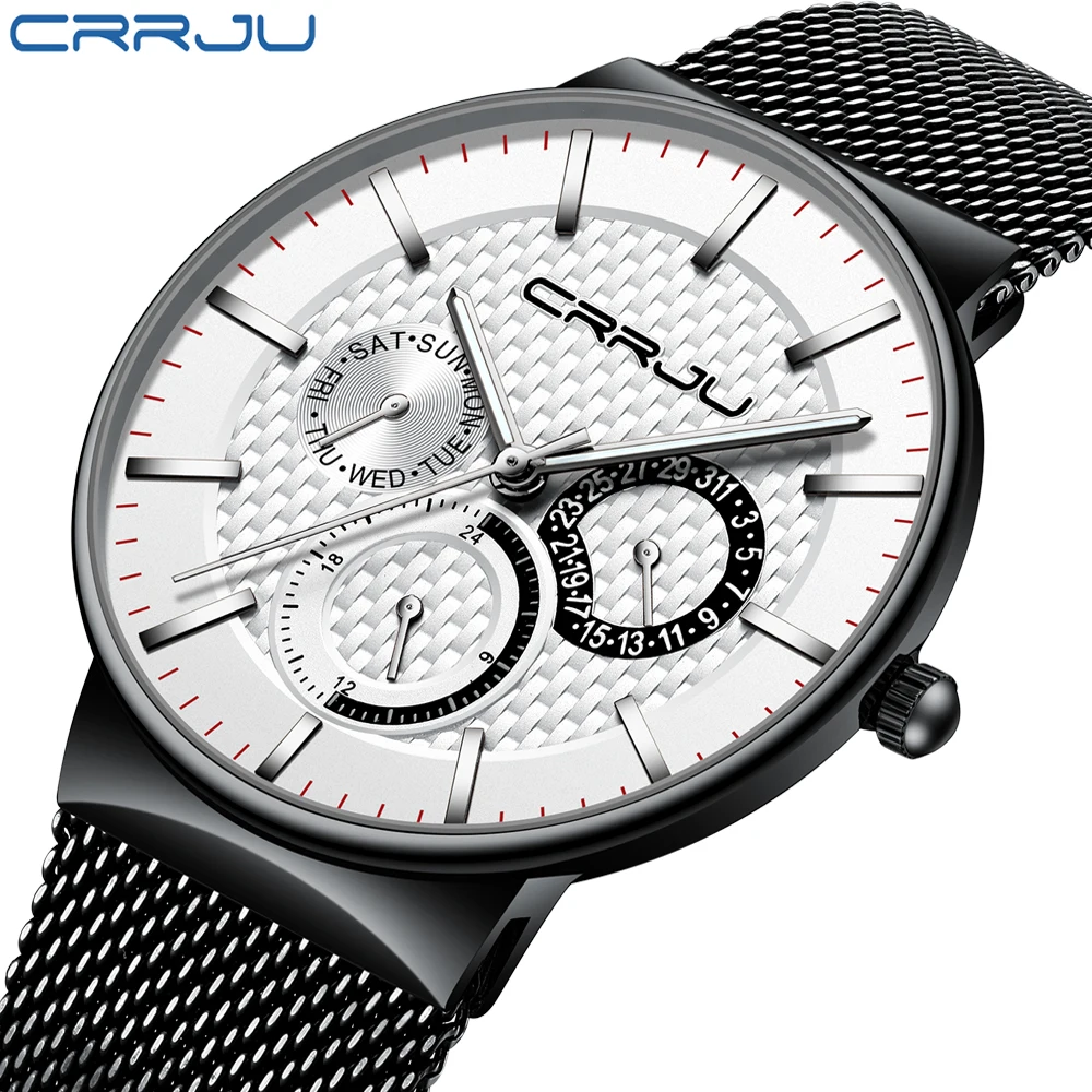 

Relogio Masculino CRRJU Mens Watches Top Brand Luxury Ultra-thin Wrist Watch Chronograph Sport Watch erkek saati reloj hombre