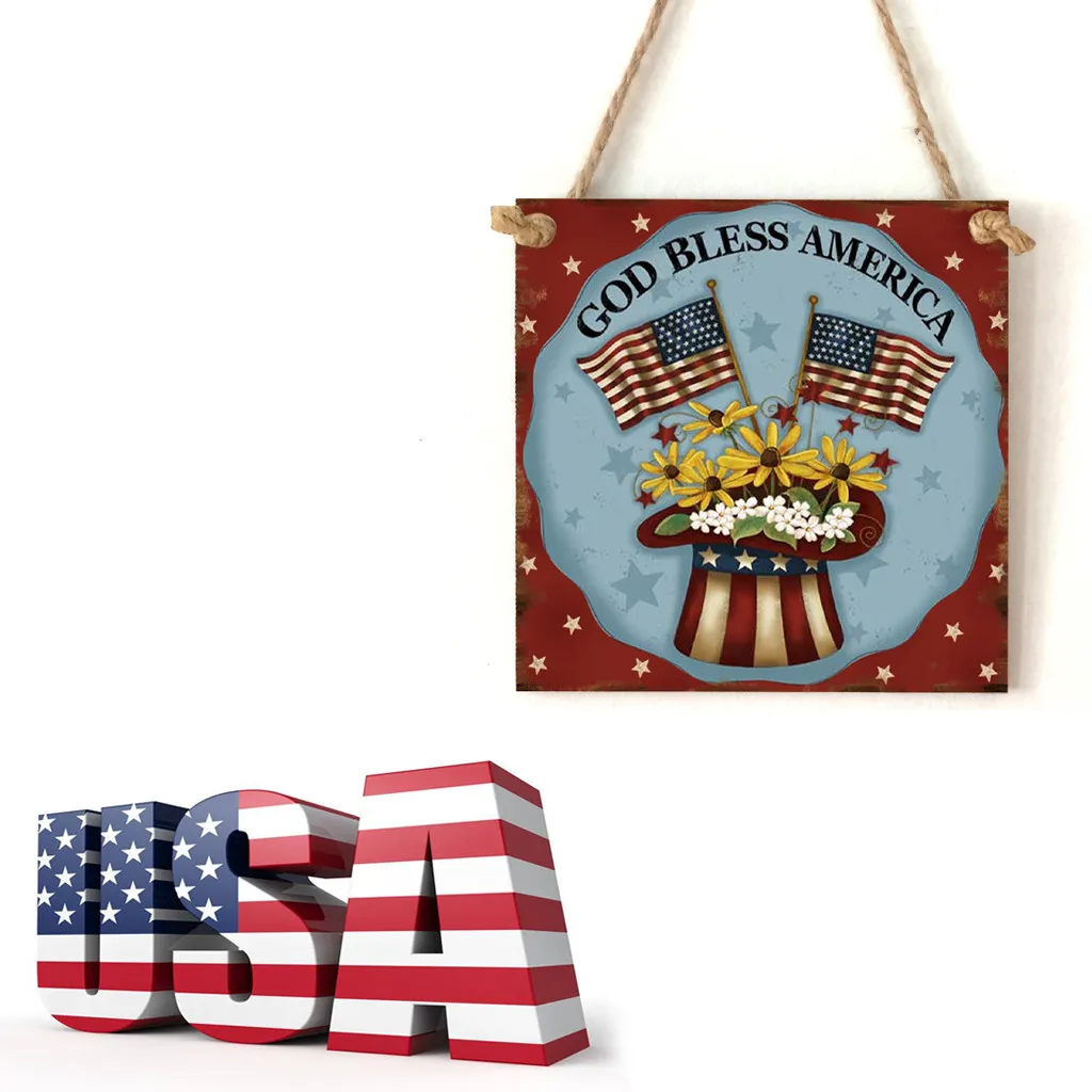 Американский 4th of July День Независимости деревянная табличка Бог благословит